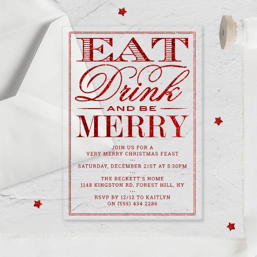 Invitations En Acrylique Mangez, buvez et soyez joyeux Parties scintillant