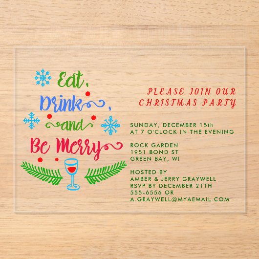 Invitations En Acrylique Mangez, buvez et soyez joyeux, rejoignez notre fêt (Recto)
