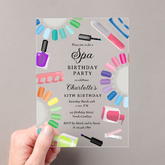 Invitations En Acrylique Manucure Pédicure Fille Spa Anniversaire (In situ (ordinateur de poche))