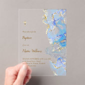 Invitations En Acrylique marbre bleu pastel Baptême (In situ (ordinateur de poche))