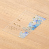 Invitations En Acrylique marbre bleu pastel Baptême (Poser)