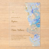 Invitations En Acrylique marbre bleu pastel Baptême (Recto)
