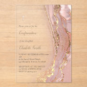 Invitations En Acrylique marbre rose | Confirmations (Recto)