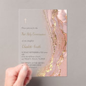 Invitations En Acrylique marbre rose | Première sainte communion (In situ (ordinateur de poche))