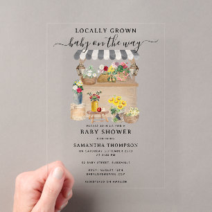 Invitations En Acrylique Marché de fleurs de paysan à l'aquarelle Baby Show