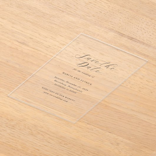 Invitations En Acrylique Marcia Classic Mariage élégant Enregistrer la date (Poser)