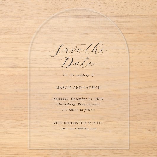 Invitations En Acrylique Marcia Classic Mariage élégant Enregistrer la date (Recto)
