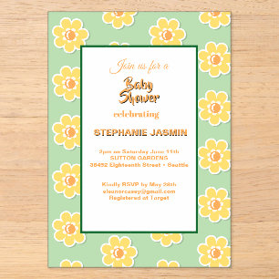 Invitations En Acrylique Marguerites printanières sur fond vert sauge paste