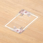 Invitations En Acrylique Mariage à charpente florale Bleu et Rose (Poser)