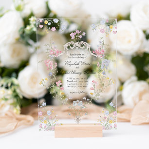 Invitations En Acrylique Mariage à crête florale rococo élégant et fantaisi