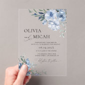 Invitations En Acrylique mariage à fleurs bleues et tendance (In situ (ordinateur de poche))