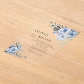 Invitations En Acrylique mariage à fleurs bleues et tendance (Poser)
