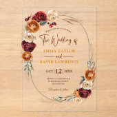 Invitations En Acrylique Mariage à fleurs chic en terre cuite orange (Recto)