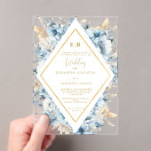 Invitations En Acrylique Mariage à fleurs de printemps bleu bleu marine Dus (In situ (ordinateur de poche))