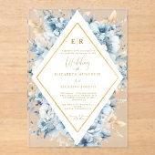 Invitations En Acrylique Mariage à fleurs de printemps bleu bleu marine Dus (Recto)