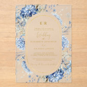 Invitations En Acrylique Mariage à fleurs de printemps bleu bleu marine Dus (Recto)