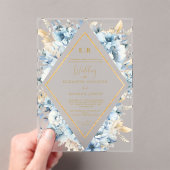 Invitations En Acrylique Mariage à fleurs de printemps bleu bleu marine Dus (In situ (ordinateur de poche))