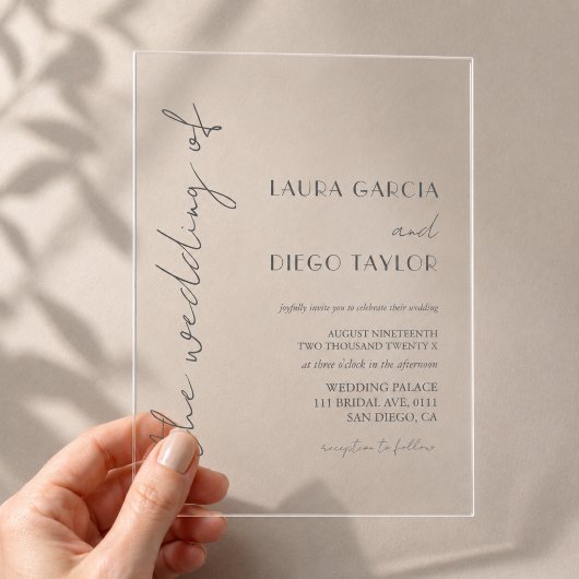 Invitations En Acrylique Mariage à la calligraphie simple