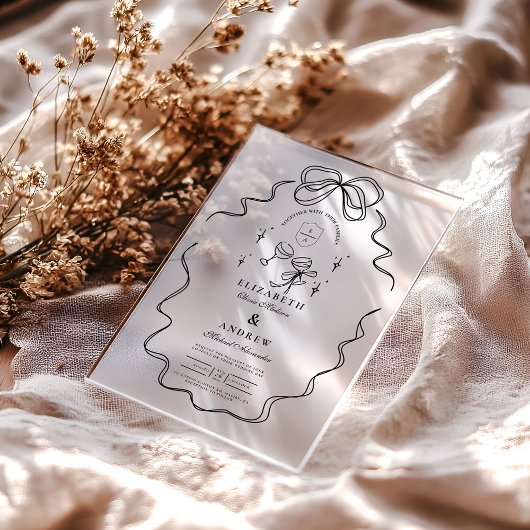 Invitations En Acrylique Mariage à la Champagne Doodle avec un Ruban Fantai