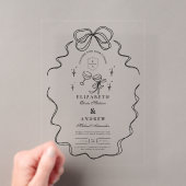 Invitations En Acrylique Mariage à la Champagne Doodle avec un Ruban Fantai (In situ (ordinateur de poche))
