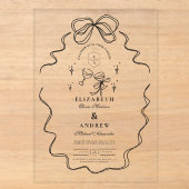 Invitations En Acrylique Mariage à la Champagne Doodle avec un Ruban Fantai (Recto)
