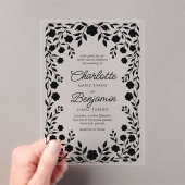 Invitations En Acrylique Mariage à la frontière florale ornée noire (In situ (ordinateur de poche))