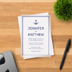 Invitations En Acrylique Mariage à l'ancre bleu marine moderne et script