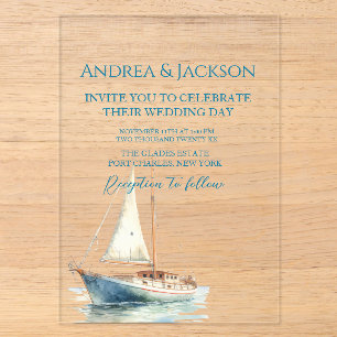 Invitations En Acrylique Mariage à l'aquarelle avec voilier