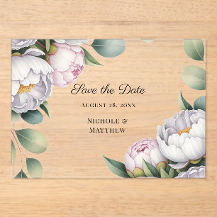 Invitations En Acrylique Mariage à l'aquarelle Fleurs blanches de pivoines 