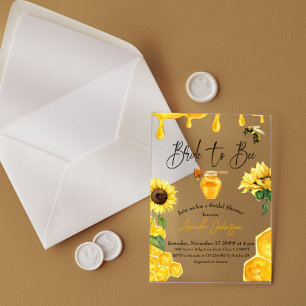 Invitations En Acrylique Mariage à l'aquarelle Thème Abeille et Miel Jaune