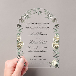 Invitations En Acrylique Mariage à l'arche de fougères d'eucalyptus et fleu