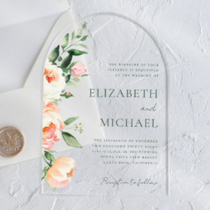 Invitations En Acrylique Mariage à l'Arche en Aquarelle Florale Rose