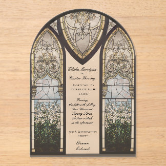 Invitations En Acrylique Mariage à l'effet de vitrail de style cathédrale