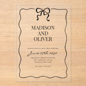 Invitations En Acrylique Mariage à l'élégance noire avec nœud papillon fant (Recto)