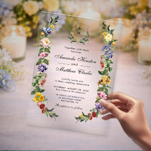 Invitations En Acrylique Mariage à l'initiale florale vintage fantaisiste c