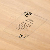 Invitations En Acrylique Mariage à monogramme en script noir et blanc (Poser)