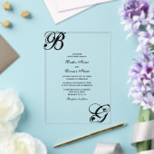 Invitations En Acrylique Mariage à monogramme en script noir et blanc (Insitu (Mariage))