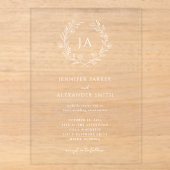 Invitations En Acrylique Mariage à Monogramme Floral (Recto)