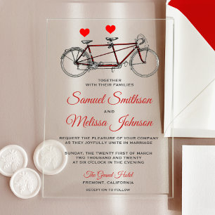Invitations En Acrylique Mariage à vélo tandem vintage mignon