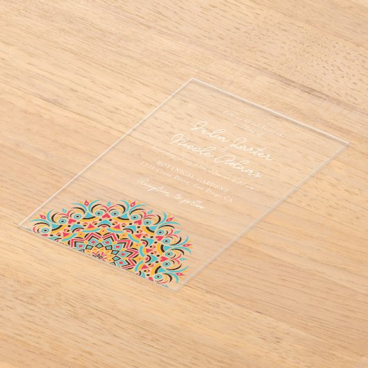 Invitations En Acrylique Mariage Abstrait rétro espagnol Mandala (Poser)