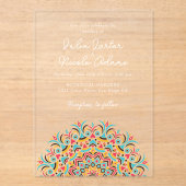 Invitations En Acrylique Mariage Abstrait rétro espagnol Mandala (Recto)