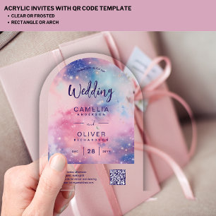 Invitations En Acrylique MARIAGE ACRYLIC étoile rose nuit bleu QRCode RSVP