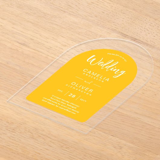 Invitations En Acrylique Mariage Acrylique Arc Blanc Jaune Invite Moderne (Poser)