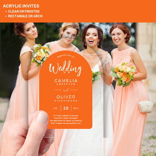 Invitations En Acrylique Mariage Acrylique Arc Blanc Orange Invite Moderne
