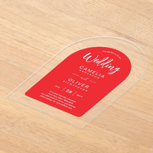 Invitations En Acrylique Mariage Acrylique Arc Blanc Rouge Invite Moderne (Poser)