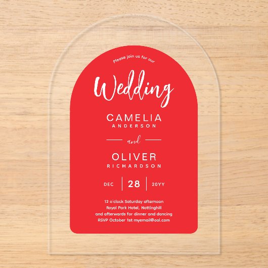 Invitations En Acrylique Mariage Acrylique Arc Blanc Rouge Invite Moderne (Recto)