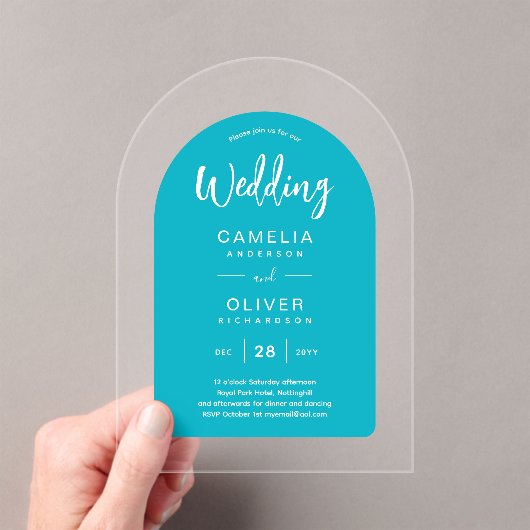 Invitations En Acrylique Mariage Acrylique Arc Bleu Turquoise Invite Modern (In situ (ordinateur de poche))