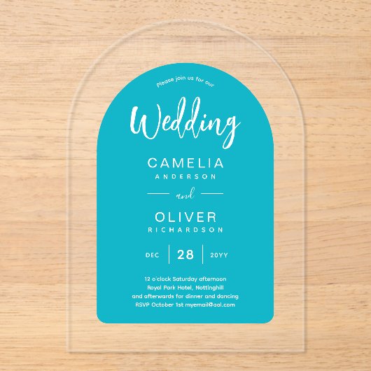 Invitations En Acrylique Mariage Acrylique Arc Bleu Turquoise Invite Modern (Recto)