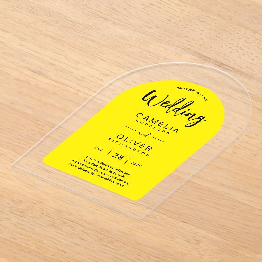 Invitations En Acrylique Mariage Acrylique Arc Jaune Noir Invite Moderne (Poser)