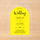Invitations En Acrylique Mariage Acrylique Arc Jaune Noir Invite Moderne (Recto)